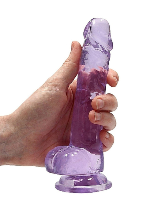 Dildo na przyssawce, 7.0, krystaliczne, fiołkowe, z jądrami, TPE Dildo na przyssawce, 7.0, krystaliczne, fiołkowe, z jądrami, TPE