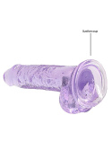Dildo na przyssawce, 7.0, krystaliczne, fiołkowe, z jądrami, TPE