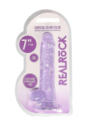 Dildo na przyssawce, 7.0, krystaliczne, fiołkowe, z jądrami, TPE