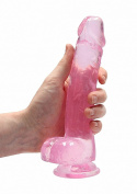 Dildo na przyssawce, 8.0, krystalicznie różowe, z jądrami, TPR Dildo na przyssawce, 8.0, krystalicznie różowe, z jądrami, TPR