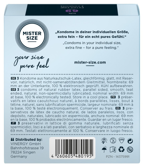 Prezerwatywy Mister Size 69, szerokość 69 mm, największy rozmiar dostepny na rynku, pudełko 3 szt. Prezerwatywy Mister Size 69, szerokość 69 mm, największy rozmiar dostepny na rynku, pudełko 3 szt.