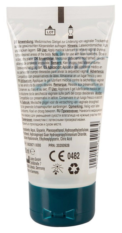 Żel/lubrykant na bazie wody, Just Glide Premium, z pantenolem i kwasem hialuronowym, tubka 50 ml Żel/lubrykant na bazie wody, Just Glide Premium, z pantenolem i kwasem hialuronowym, tubka 50 ml