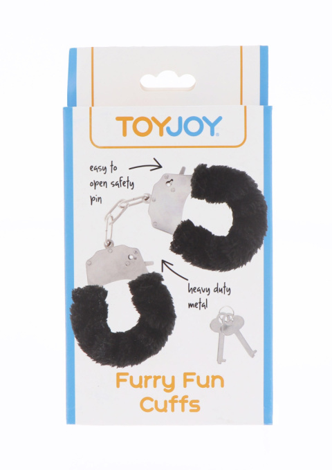 Kajdanki metalowe z futrem, ToyJoy, czarne. Kajdanki metalowe z futrem, ToyJoy, czarne.