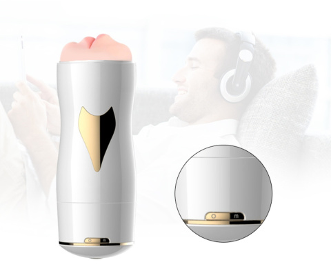 Masturbator dwustronny, usta i wagina, wibrujący, na przyssawce, USB, cyberskóra, Foxshow White. Masturbator dwustronny, usta i wagina, wibrujący, na przyssawce, USB, cyberskóra, Foxshow White.