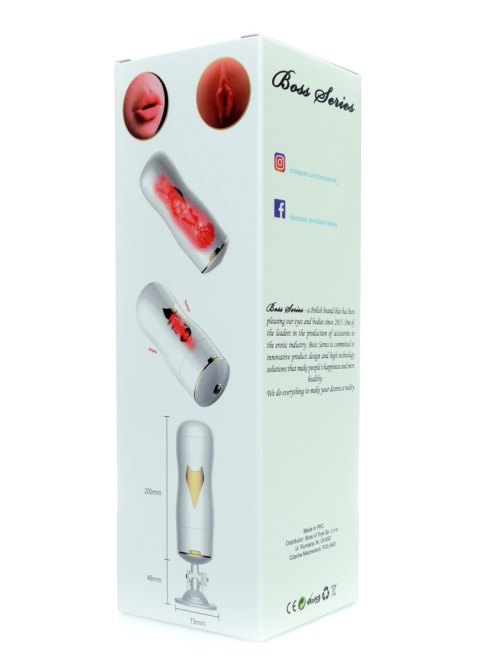 Masturbator dwustronny, usta i wagina, wibrujący, na przyssawce, USB, cyberskóra, Foxshow White. Masturbator dwustronny, usta i wagina, wibrujący, na przyssawce, USB, cyberskóra, Foxshow White.