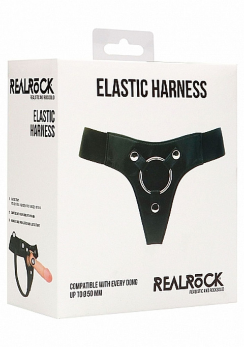Uprząż RealRock Elastic Harness do strap-ona, wygodne majtki z szerokiej gumy z metalowym kółkiem Uprząż RealRock Elastic Harness do strap-ona, wygodne majtki z szerokiej gumy z metalowym kółkiem