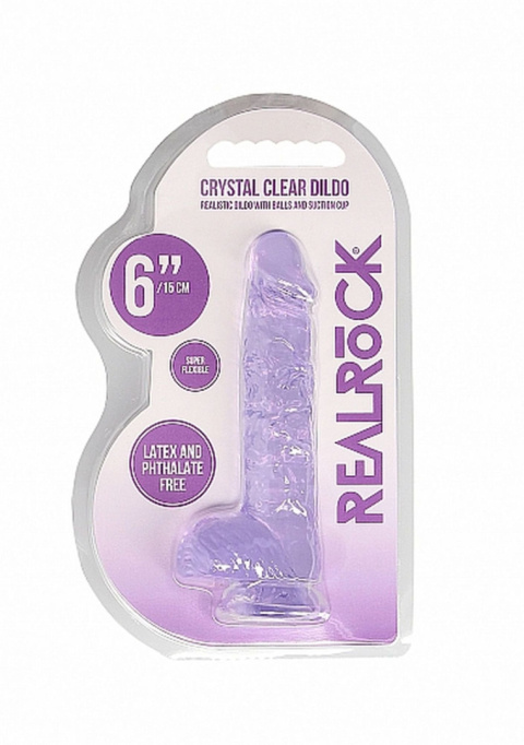 Dildo na przyssawce, 6.0, krystalicznie fiołkowe, z jądrami, TPE Dildo na przyssawce, 6.0, krystalicznie fiołkowe, z jądrami, TPE