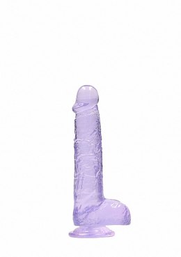 Dildo na przyssawce, 6.0, krystalicznie fiołkowe, z jądrami, TPE