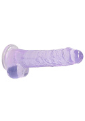 Dildo na przyssawce, 8.0, krystalicznie fiołkowe lub różowe, z jądrami, TPR Dildo na przyssawce, 8.0, krystalicznie fiołkowe lub różowe, z jądrami, TPR