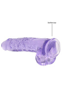 Dildo na przyssawce, 9.0, z jądrami, krystalicznie bladoróżowe lub fiołkowe, TPE