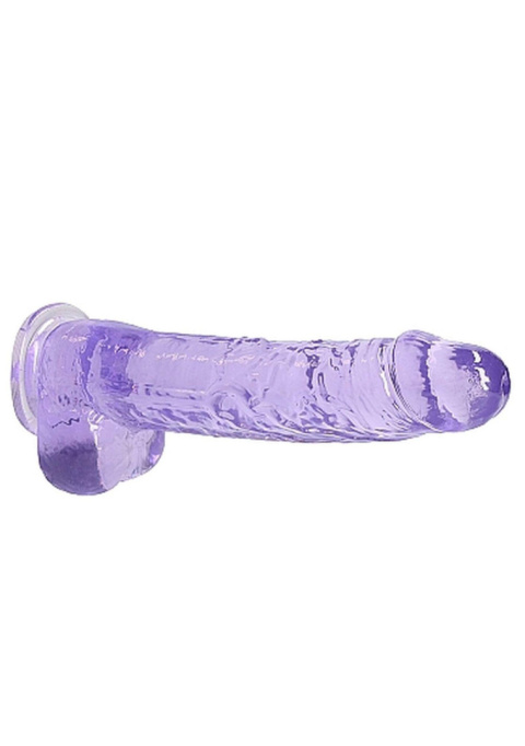 Dildo na przyssawce, 9.0, z jądrami, krystalicznie bladoróżowe lub fiołkowe, TPE Dildo na przyssawce, 9.0, z jądrami, krystalicznie bladoróżowe lub fiołkowe, TPE
