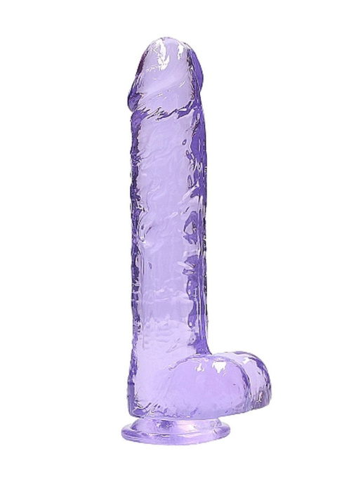 Dildo na przyssawce, 9.0, z jądrami, krystalicznie bladoróżowe lub fiołkowe, TPE Dildo na przyssawce, 9.0, z jądrami, krystalicznie bladoróżowe lub fiołkowe, TPE