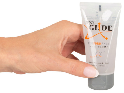Lubrykant (żel) hybrydowy, silikon+woda, bezpieczny dla prezerwatyw, Just Glide Performance, 50 ml Lubrykant (żel) hybrydowy, silikon+woda, bezpieczny dla prezerwatyw, Just Glide Performance, 50 ml