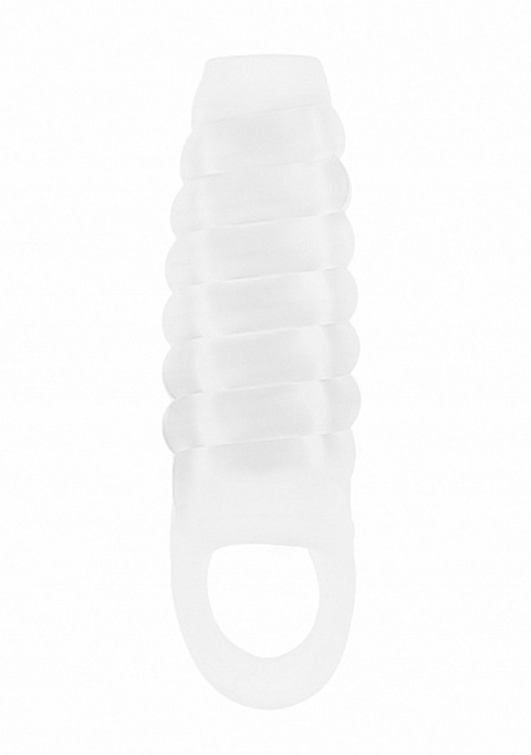 Nakładka SONO No 21, mocno pogrubia penisa, stymuluje kobietę, otwarta na szczycie, zaczep na jądrach, TPE