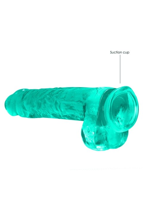 Dildo na przyssawce, 9.0, krystalicznie szmaragdowe, z jądrami, TPE Dildo na przyssawce, 9.0, krystalicznie szmaragdowe, z jądrami, TPE
