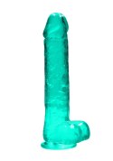 Dildo na przyssawce, 9.0, krystalicznie szmaragdowe, z jądrami, TPE Dildo na przyssawce, 9.0, krystalicznie szmaragdowe, z jądrami, TPE