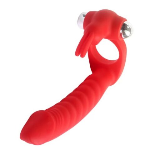 Dildo/strap-on do podwójnej penetracji, Trinity Fun, zakładany na penisa, z wibracjami/stymulacją lechtaczki, silikon, baterie Dildo/strap-on do podwójnej penetracji, Trinity Fun, zakładany na penisa, z wibracjami/stymulacją lechtaczki, silikon, baterie