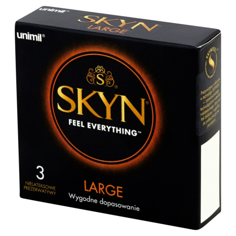 Prezerwatywy bez lateksu, SKYN Large, większy rozmiar (56 mm), 3 szt. w pudełku Prezerwatywy bez lateksu, SKYN Large, większy rozmiar (56 mm), 3 szt. w pudełku