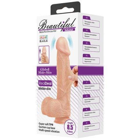 Wibrator realistyczny (wibrujące dildo) na przyssawce, przesuwna skóra, Bahamut 8,5", baterie, TPR, Baile Wibrator realistyczny (wibrujące dildo) na przyssawce, przesuwna skóra, Bahamut 8,5", baterie, TPR, Baile