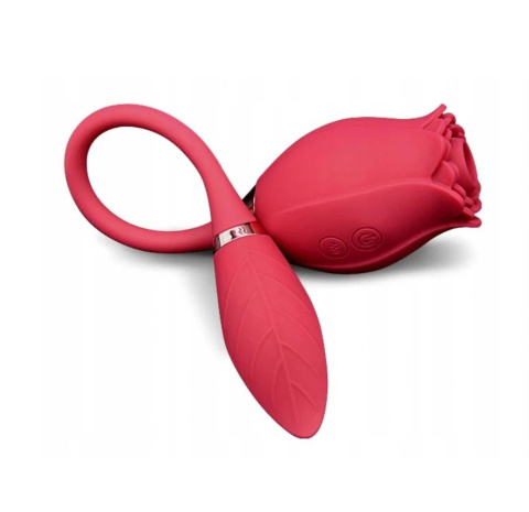 Masażer dwustronny: ssąca róża i miziajacy listek, Miss Coyness, silikon, USB Masażer dwustronny: ssąca róża i miziajacy listek, Miss Coyness, silikon, USB