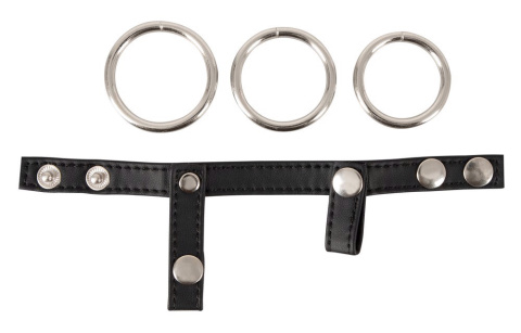 Pierścień na penisa i separator jąder, skóra syntetyczna, metal, 3 różne średnice, Bad Kitty Pierścień na penisa i separator jąder, skóra syntetyczna, metal, 3 różne średnice, Bad Kitty