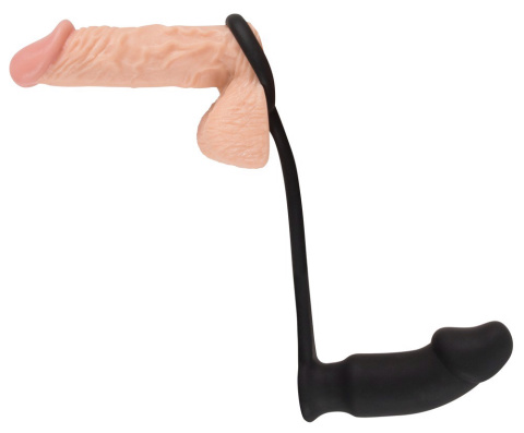 Pierścień na penisa z wibrującym korkiem analnym do masażu prostaty, Ring&Plug, silikon, baterie Pierścień na penisa z wibrującym korkiem analnym do masażu prostaty, Ring&Plug, silikon, baterie