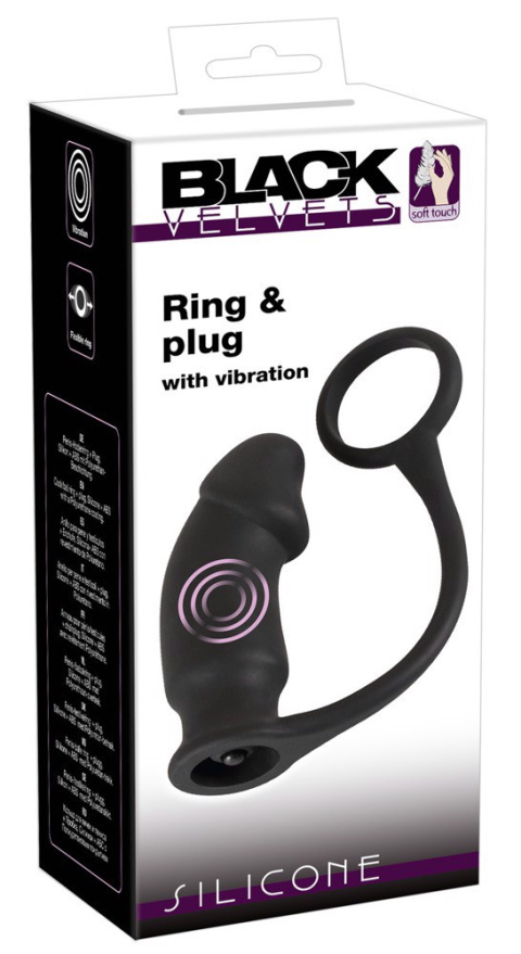 Pierścień na penisa z wibrującym korkiem analnym do masażu prostaty, Ring&Plug, silikon, baterie Pierścień na penisa z wibrującym korkiem analnym do masażu prostaty, Ring&Plug, silikon, baterie