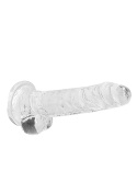 Dildo na przyssawce, 7.0, krystaliczne, bezbarwne, z jądrami, TPE Dildo na przyssawce, 7.0, krystaliczne, bezbarwne, z jądrami, TPE