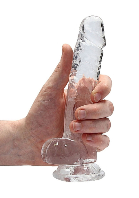 Dildo na przyssawce, 7.0, krystaliczne, bezbarwne, z jądrami, TPE Dildo na przyssawce, 7.0, krystaliczne, bezbarwne, z jądrami, TPE