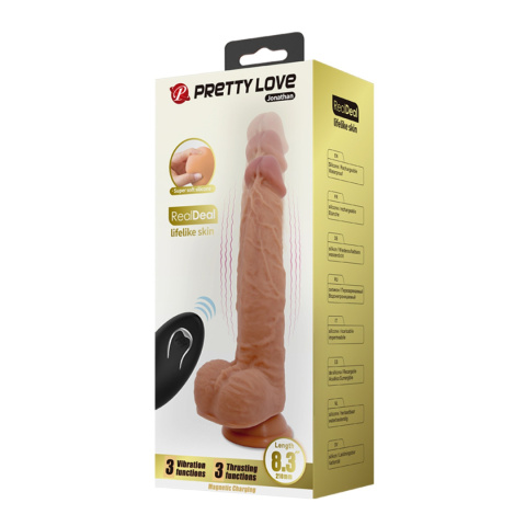 Dildo na przyssawce, teleskopowe Jonathan, ruch posuwisty i wibracje, silikon, pilot zdalny Dildo na przyssawce, teleskopowe Jonathan, ruch posuwisty i wibracje, silikon, pilot zdalny