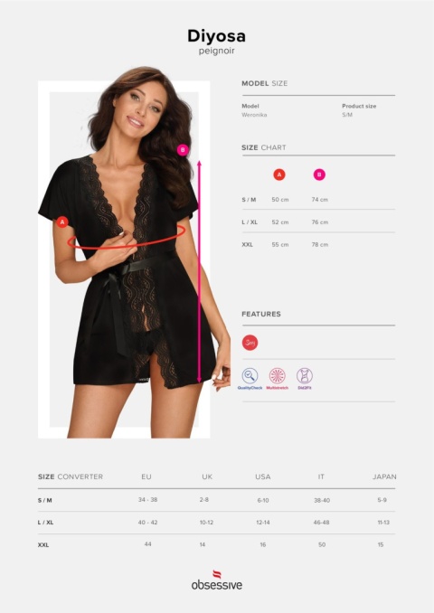 Szlafrok (peniuar) Diyosa, nieprzejrzysty,wiązany, Obsessive Szlafrok (peniuar) Diyosa, nieprzejrzysty,wiązany, Obsessive