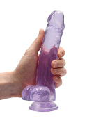 Dildo na przyssawce, 8.0, krystalicznie fiołkowe, z jądrami, TPR Dildo na przyssawce, 8.0, krystalicznie fiołkowe, z jądrami, TPR