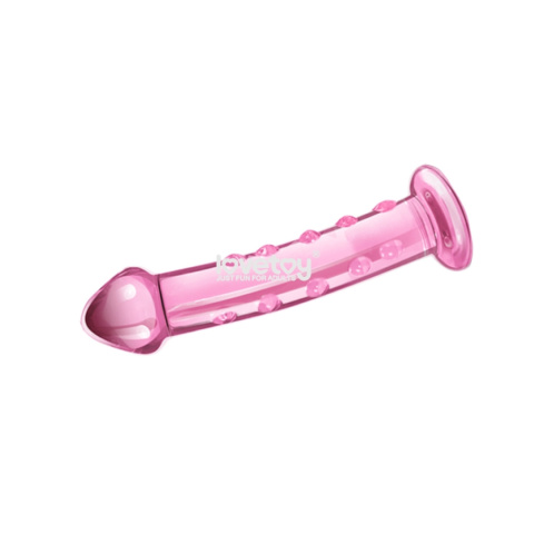 Dildo szklane, zagięte, z wypustkami, różowe, przezroczyste Dildo szklane, zagięte, z wypustkami, różowe, przezroczyste