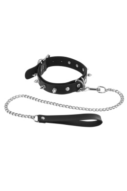 Obroża z kolcami i ze smyczą, damska lub męska, poliuretan, metal, Fetish Tentation