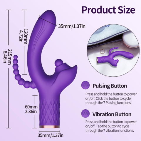 Wibrator Patty do stymulacji 3 punktów jednocześnie, USB, silikon Wibrator Patty do stymulacji 3 punktów jednocześnie, USB, silikon