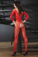 Bodystocking Abra, czarne lub czerwone, z rękawami, otwarte w kroku, LivcoCorsetti