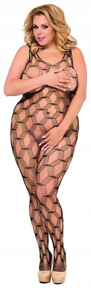 Bodystocking She Cat czarne, siatka o dużych okach, plus size, Softline Bodystocking She Cat czarne, siatka o dużych okach, plus size, Softline