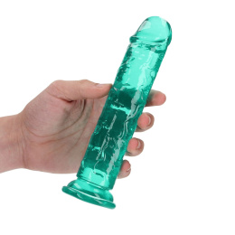 Dildo na przyssawce, 7.0, krystalicznie szmaragdowe, bez jąder, TPE