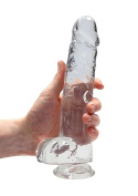 Dildo na przyssawce, 9.0, z jądrami, krystalicznie przejrzyste, TPE Dildo na przyssawce, 9.0, z jądrami, krystalicznie przejrzyste, TPE