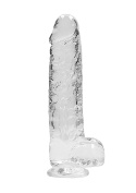 Dildo na przyssawce, 9.0, z jądrami, krystalicznie przejrzyste, TPE Dildo na przyssawce, 9.0, z jądrami, krystalicznie przejrzyste, TPE