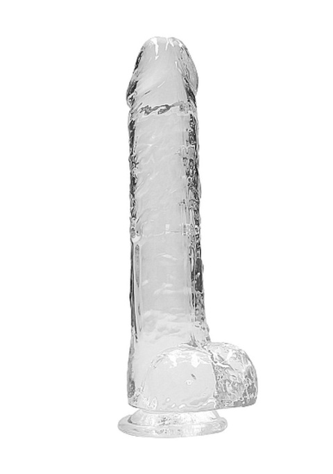 Dildo na przyssawce, 9.0, z jądrami, krystalicznie przejrzyste, TPE Dildo na przyssawce, 9.0, z jądrami, krystalicznie przejrzyste, TPE
