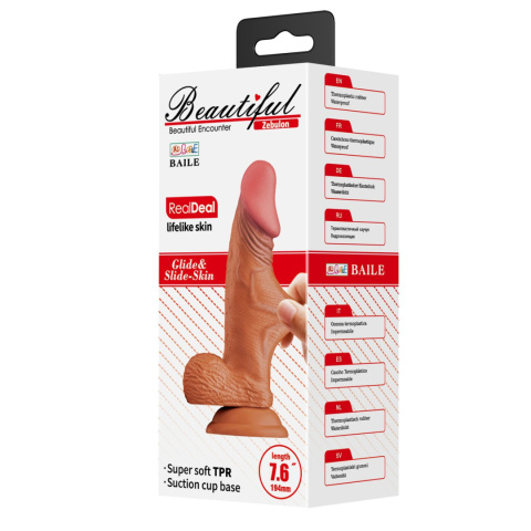 Dildo na przyssawce, Zebulon 7,6, TPR, bez wibracji, przesuwna skóra Dildo na przyssawce, Zebulon 7,6, TPR, bez wibracji, przesuwna skóra
