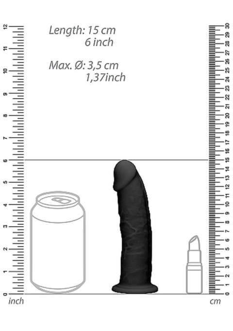 Dildo na przyssawce, silikon termoaktywny, czarny lub cielisty, Realrock 6", bez wibracji Dildo na przyssawce, silikon termoaktywny, czarny lub cielisty, Realrock 6", bez wibracji