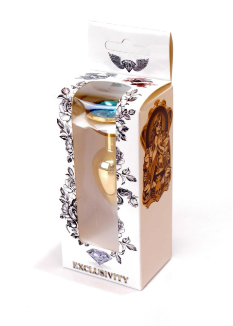 Korek analny, metalowy, złoty z kamieniem, rozmiar S