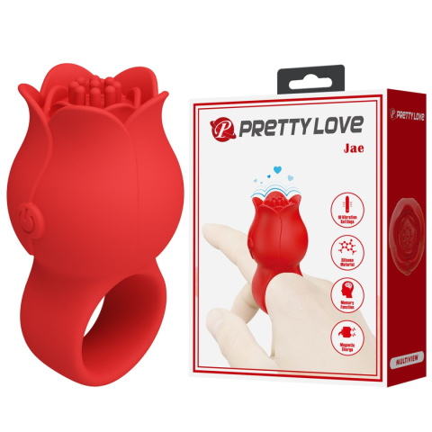 Mini masażer silikonową szczoteczką w formie pierścionka z różą, Jae, Pretty Love Mini masażer silikonową szczoteczką w formie pierścionka z różą, Jae, Pretty Love