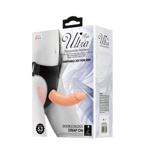 Strap-on podwójny, bez wibracji, TPR, Ultra Passionate 5,3, dildo wewnętrzne i zewnętrzne, zakładany przez kobietę Strap-on podwójny, bez wibracji, TPR, Ultra Passionate 5,3, dildo wewnętrzne i zewnętrzne, zakładany przez kobietę