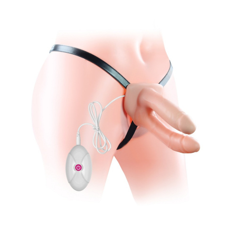 Strap-on podwójny, proteza z dwoma penisami, wibracje, pilot na kablu, Lovetoy Strap-on podwójny, proteza z dwoma penisami, wibracje, pilot na kablu, Lovetoy