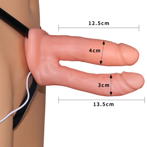 Strap-on podwójny, proteza z dwoma penisami, wibracje, pilot na kablu, Lovetoy Strap-on podwójny, proteza z dwoma penisami, wibracje, pilot na kablu, Lovetoy