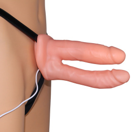 Strap-on podwójny, proteza z dwoma penisami, wibracje, pilot na kablu, Lovetoy