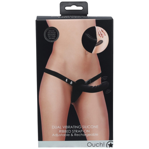 Strap-on wibrujący, premium, 2 dilda, wewnętrzne i zewnętrzne, do zakładania przez kobietę, silikon, USB, Shots Strap-on wibrujący, premium, 2 dilda, wewnętrzne i zewnętrzne, do zakładania przez kobietę, silikon, USB, Shots